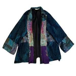 Soft Surroundings Karli Kimono Peacock Patchwork Jacket Cardigan Size Large